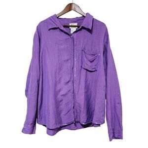 The Quacker Factory Linen Blend Button-Up Blouse Women's Size 2X Sequins Purple